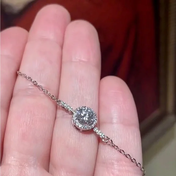 Moissanite Bracelet 1 CT Center Stone 925 Sterling Silver Platinum Plated Chain - Picture 12 of 14